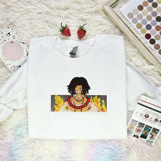 Ace Fire One Piece Anime Embroidered Shirt