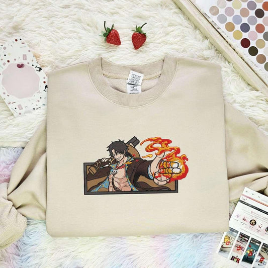 Ace Fire Fingers One Piece Anime Embroidered Shirt