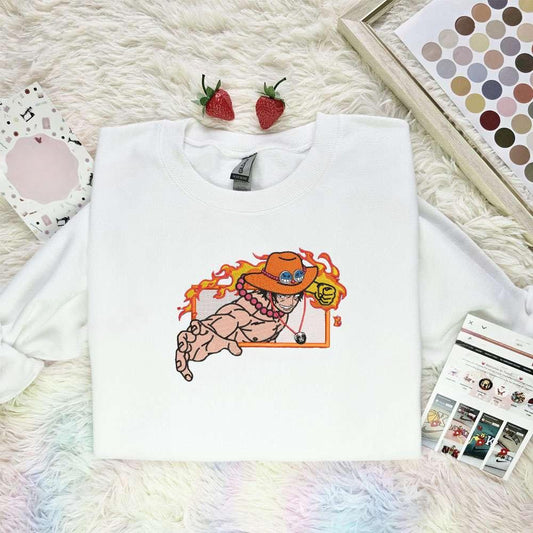 Ace Fire Punch One Piece Anime Embroidered Shirt