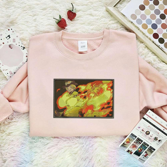 Ace And Luffy On Fire One Piece Anime Embroidered Shirt