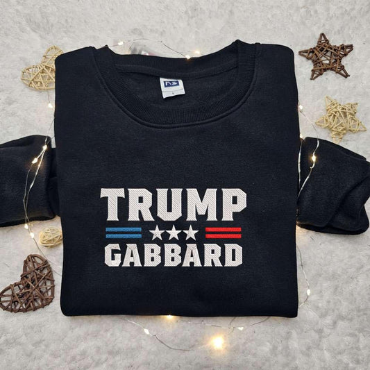 2024 Trump Gabbard Conservative US Flag Embroidered Hoodie Donald Trump Embroidered Sweatshirt Hot Political Topics Embroidered T shirt