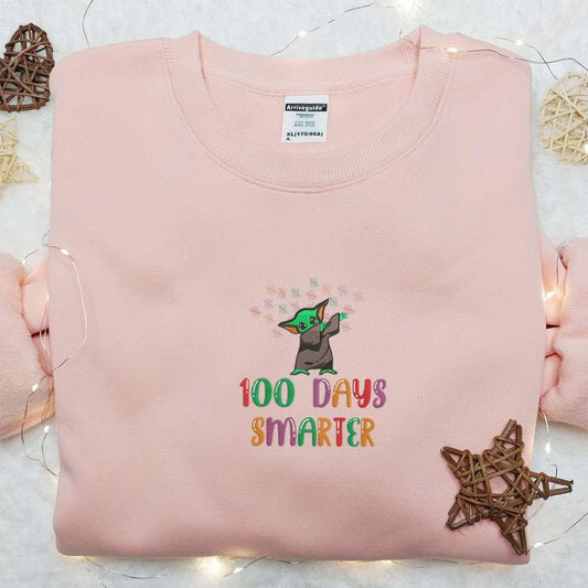 100 Days Smarter Baby Yoda Dabbing Embroidered Shirt Back To School Embroidered Hoodie Best Gift Idea
