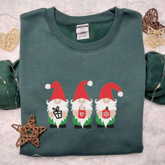 3 Cute Gnomies Embroidered Shirt Christmas Gnomes Embroidered Hoodie Best Christmas Gift Ideas