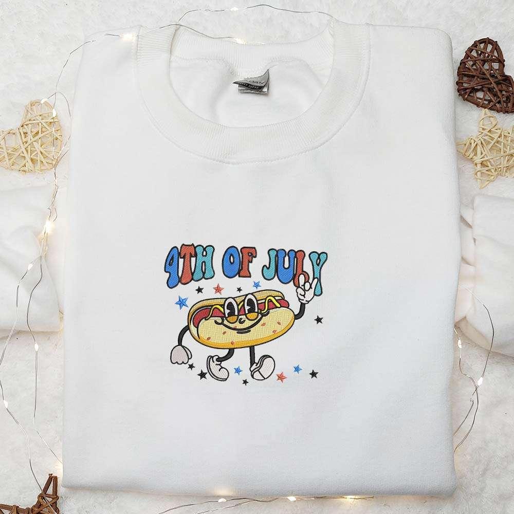 4th of July Hotdog Embroidered Shirt Funny Embroidered Shirt Shirts National Day Gifts