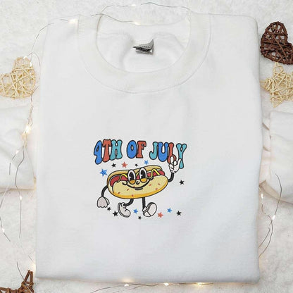 4th of July Hotdog Embroidered Shirt Funny Embroidered Shirt Shirts National Day Gifts
