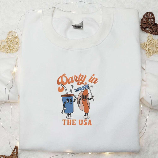 4th of July Food Party In The USA Embroidered Shirt Funny Hot Dog Lover Shirt National Day Gifts