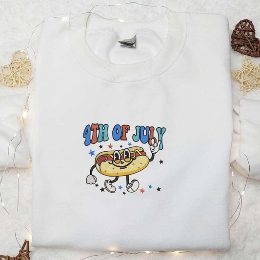 4th of July Hotdog Embroidered Shirt Funny Embroidered Shirt Shirts National Day Gifts