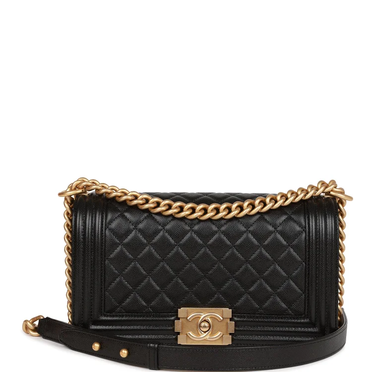 CC Medium Boy Bag Black Caviar Antique Gold Hardware
