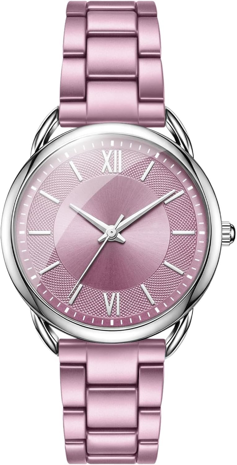 bestpickk Women's Roman Numeral Quartz Watch with Pink Bracelet in Silver and Pink