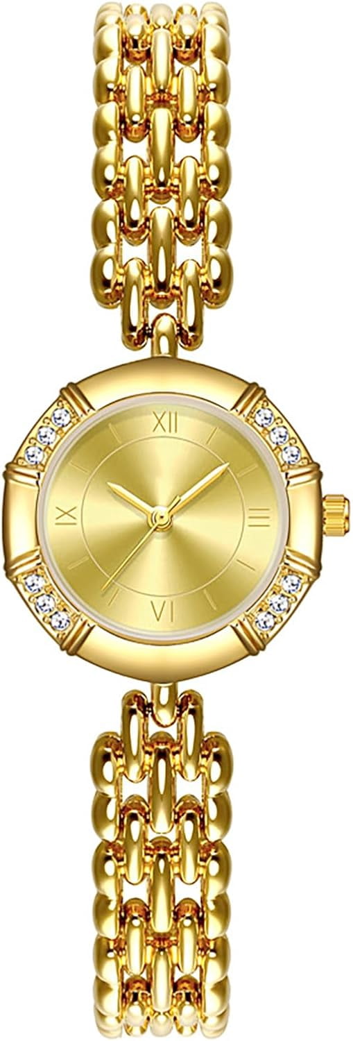 bestpickk Women's Gold Quartz Watch with Stone Accents and Link Bracelet