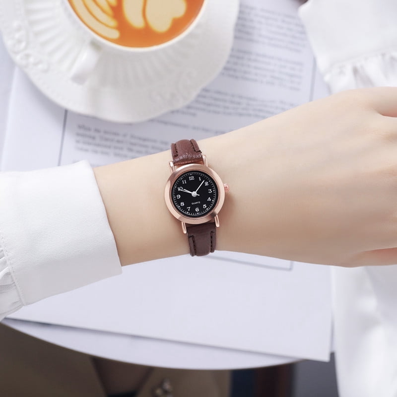 bestpickk Women's 30 mm Quartz Watch with Black Dial and Brown Strap in Rose Gold - Image 3