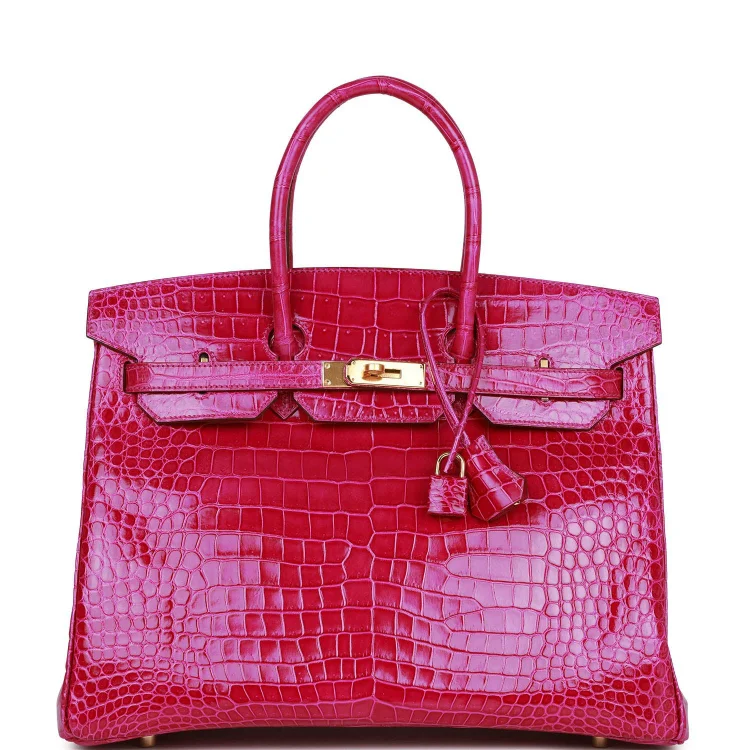 H Birkin 35 Rose Scheherazade Shiny Niloticus Crocodile Gold Hardware