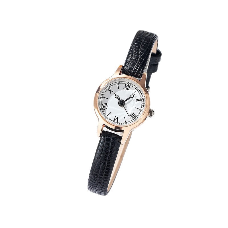 bestpickk Women's 20 mm Roman Numeral Quartz Watch with Black Strap in Rose Gold