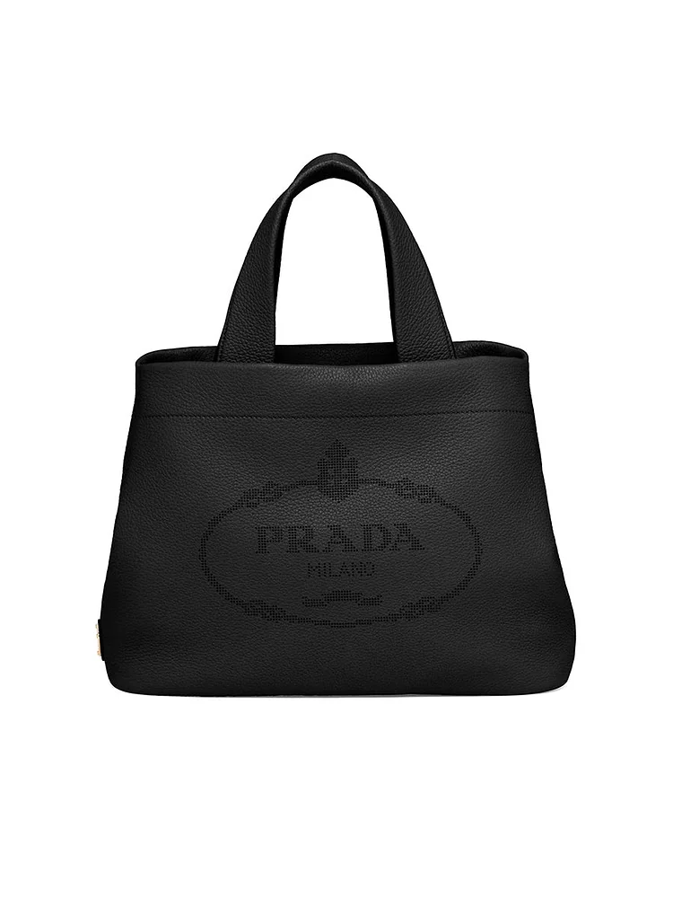 PP Medium Leather Tote Bag in Black