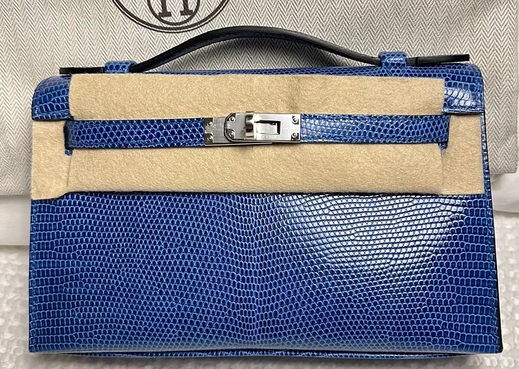 H Kelly Pochette Bleu Saphir Lizard Palladium Hardware – DP for HR