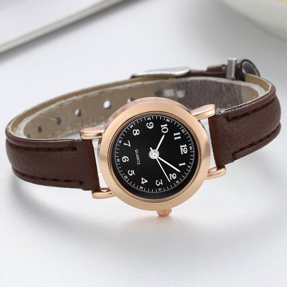 Alternative view of bestpickk Women's 30 mm Quartz Watch with Black Dial and Brown Strap in Rose Gold