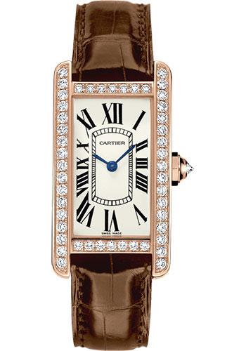 Cartier Tank Americaine Watch – 34.8 mm Pink Gold Diamond Case – Brown Alligator Strap – WJTA0002