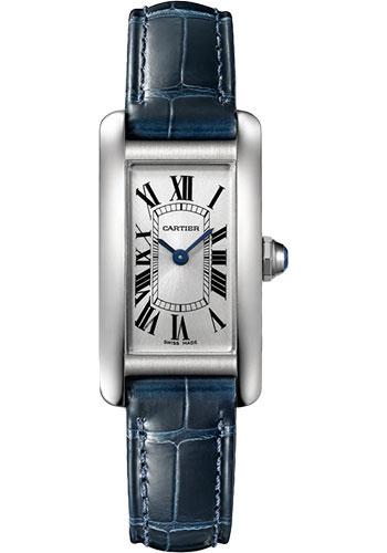 Cartier Tank Americaine Watch – 34.80 mm x 19.00 mm Steel Case – Silver Dial – Navy Blue Leather Strap – WSTA0043