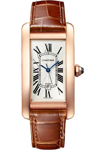 Cartier Tank Americaine Watch – 41.60 mm x 22.60 mm Rose Gold Case – Silver Dial – Brown Leather Strap – WGTA0046