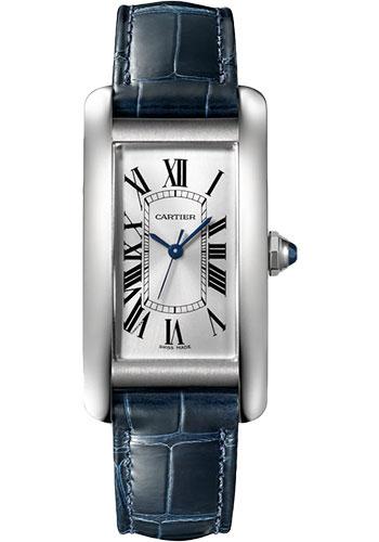 Cartier Tank Americaine Watch – 41.60 mm x 22.60 mm Steel Case – Silver Dial – Navy Blue Leather Strap – WSTA0044