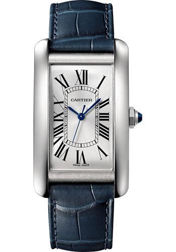 Cartier Tank Americaine Watch – 45.10 mm Steel Case – Navy Blue Alligator Strap – WSTA0018