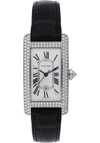 Cartier Tank Americaine Watch – Medium White Gold Diamond Case – Alligator Strap – WB710002