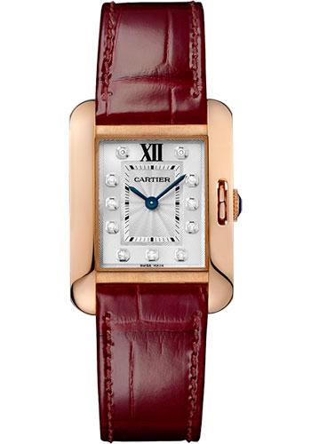 Cartier Tank Anglaise Watch – 30.2 mm Pink Gold Case – Diamond Dial – Bordeaux Alligator Strap – WJTA0007