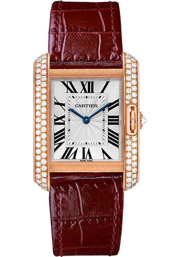 Cartier Tank Anglaise Watch – 34.7 mm Pink Gold Case – Diamond Bezel – Diamond Dial – Bordeaux Alligator Strap – WT100029