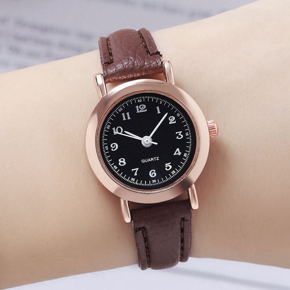 bestpickk Women's 30 mm Quartz Watch with Black Dial and Brown Strap in Rose Gold - Image 4