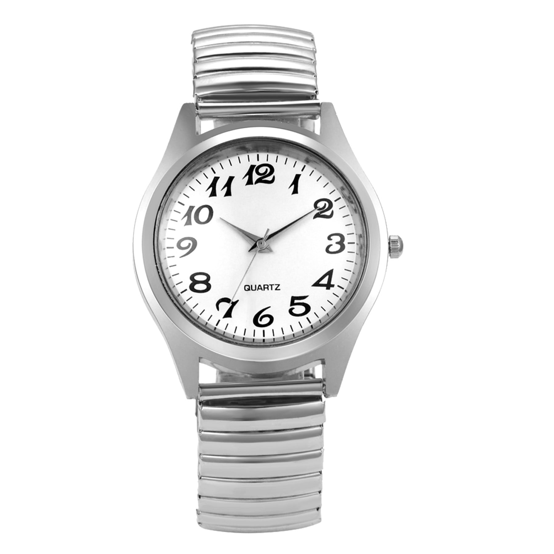 bestpickk Men's Easy-Read Quartz Watch with Stretch Band in Silver and White