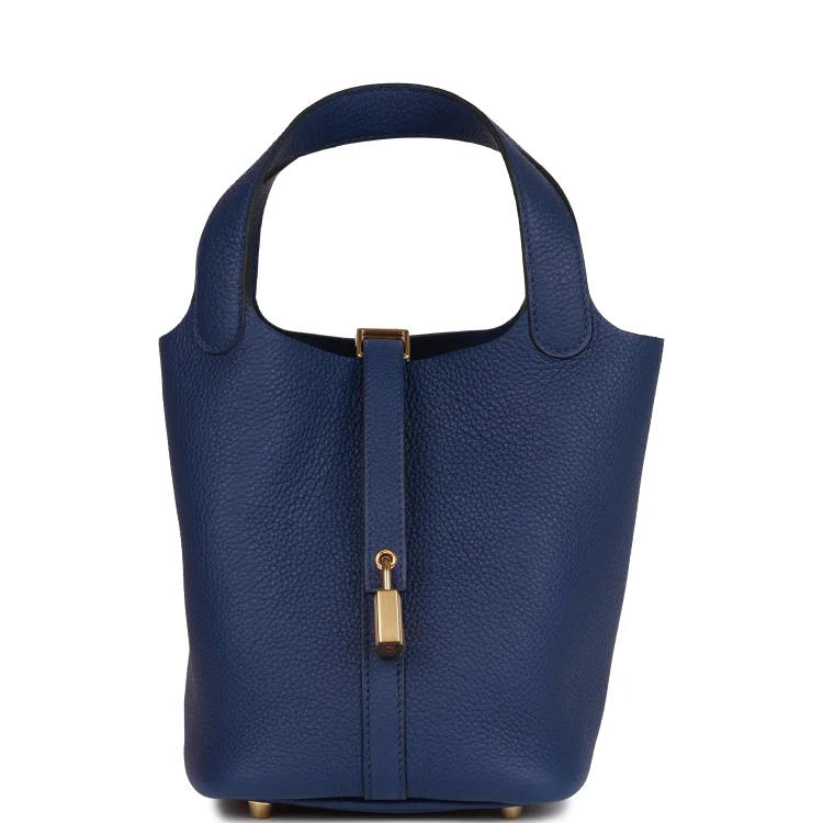 H Picotin Lock 18 Bleu Saphir Clemence Gold Hardware