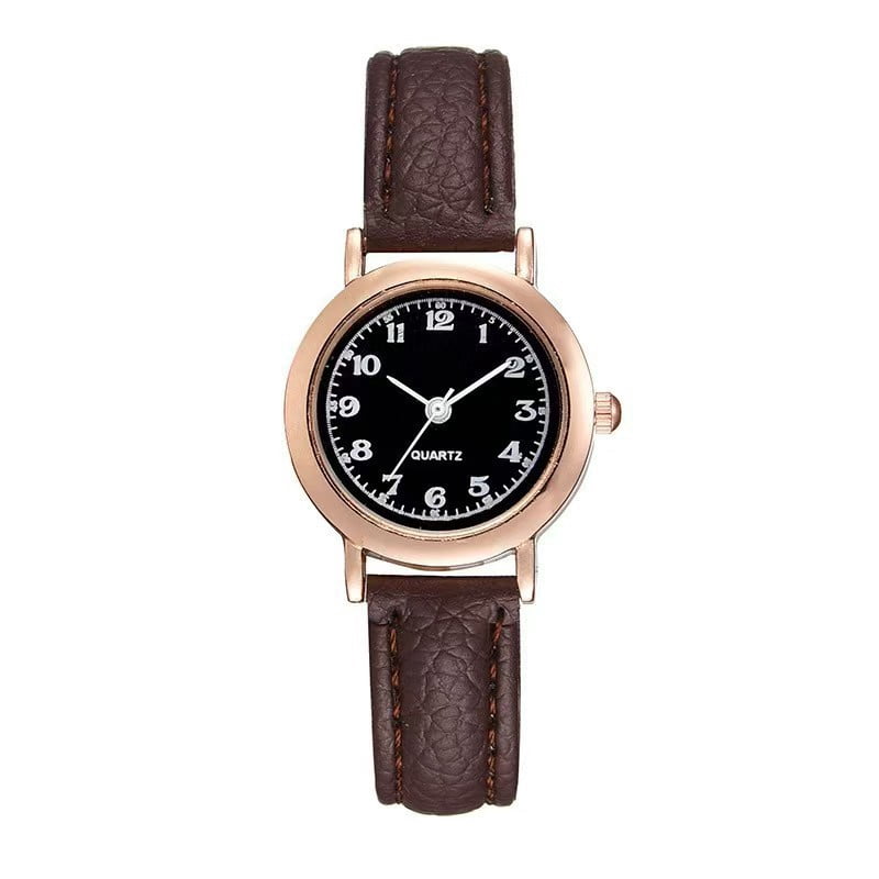 bestpickk Women's 30 mm Quartz Watch with Black Dial and Brown Strap in Rose Gold