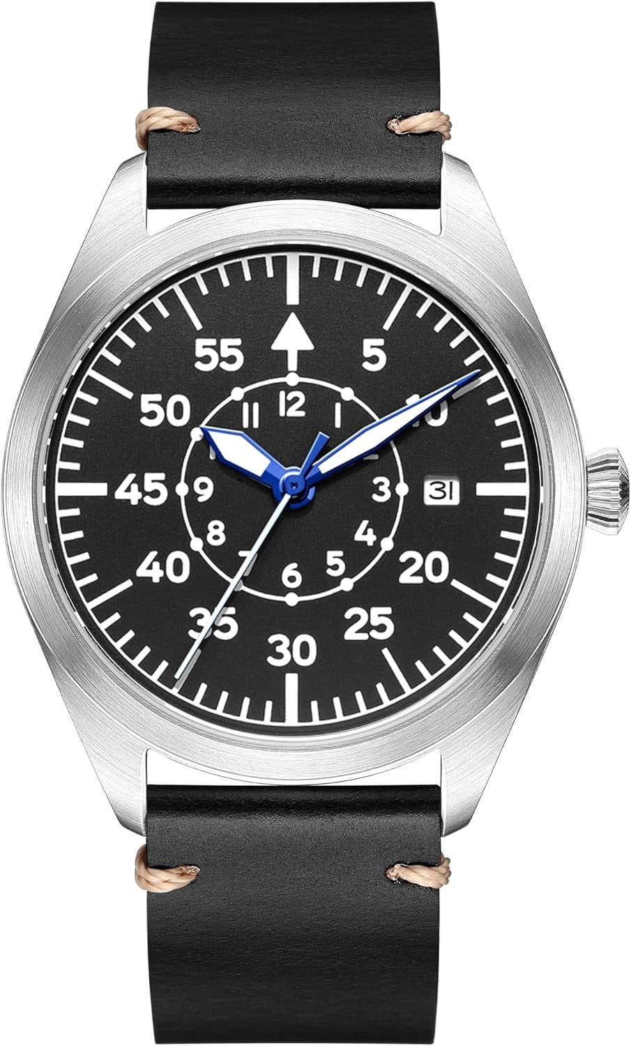 bestpickk Men's Automatic Pilot Watch with Date and Black Strap in Steel and Black