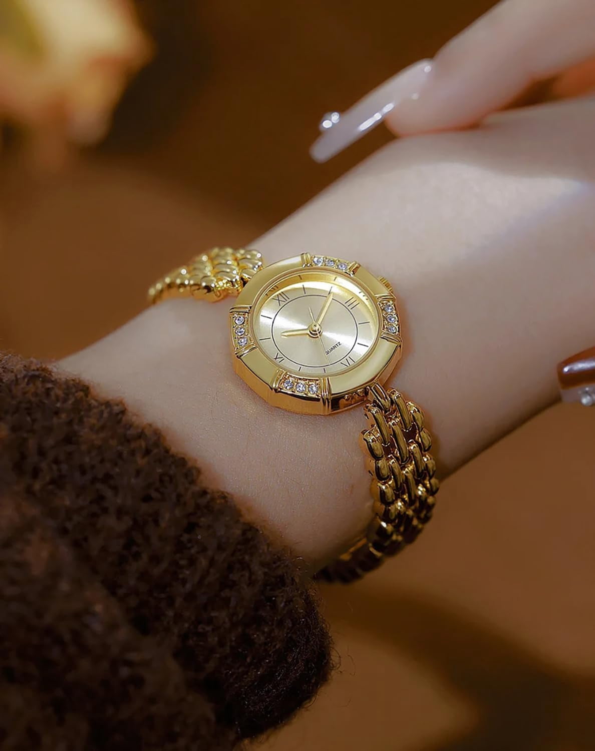 Alternative view of bestpickk Women's Gold Quartz Watch with Stone Accents and Link Bracelet