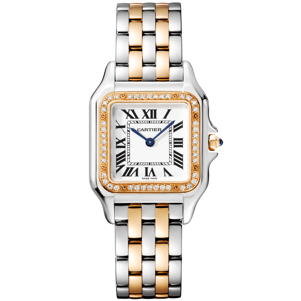 PanthÃ¨re de Cartier Medium 18ct Rose Gold & Steel Diamond Bezel Watch