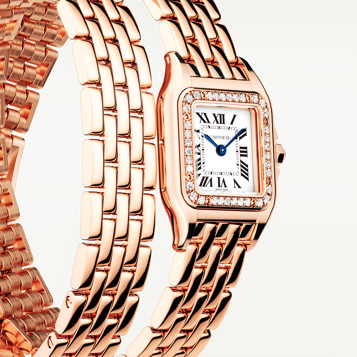 Panthère de Cartier Small 18ct Rose Gold Diamond Set Loop Bracelet Watch - Image 4