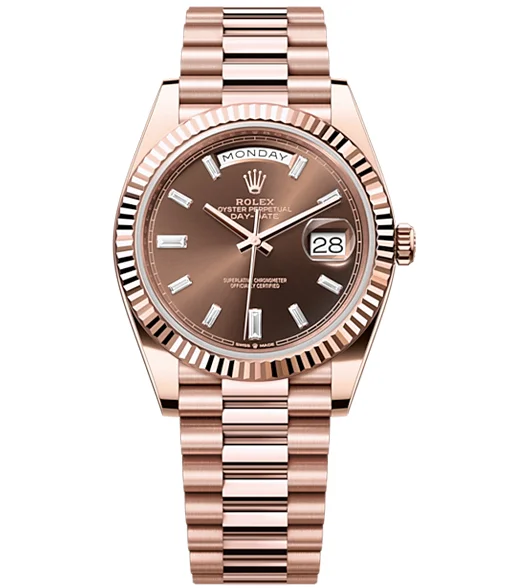 Rolex Day-Date 40 Presidential Sundust Baguette Diamond Dial 18K Everose Gold Automatic Men’s Watch