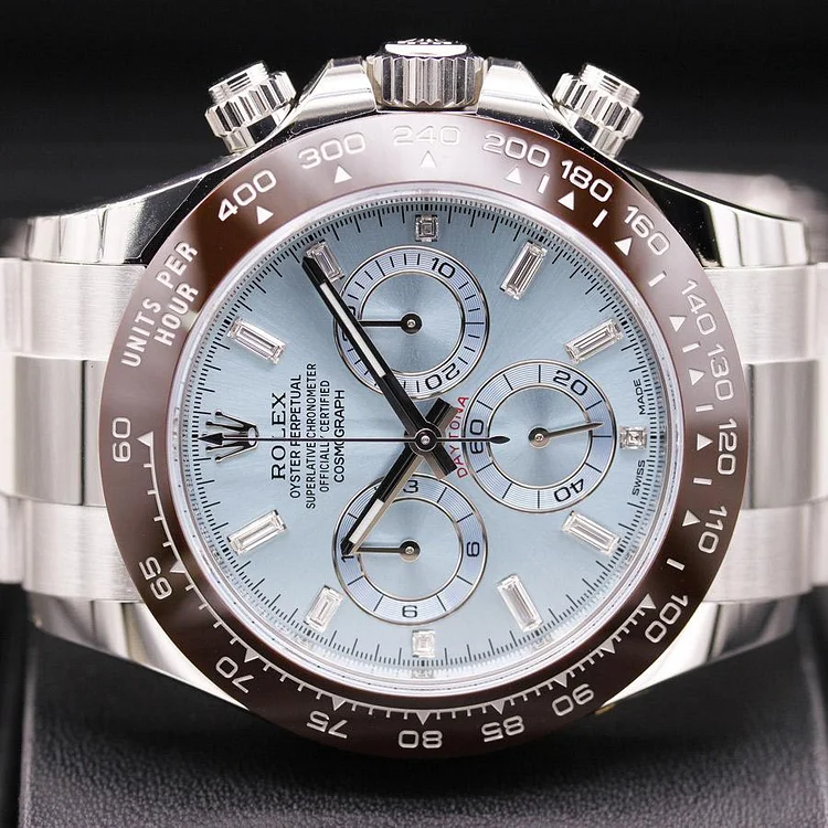 Alternative view of Rolex Daytona 50th Anniversary Edition 40mm 116506 Ice Blue Baguette Diamond Dial