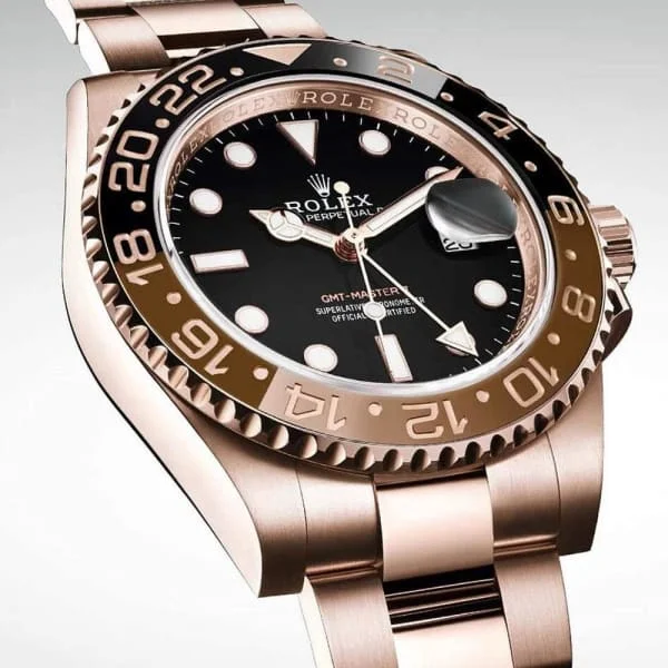 Alternative view of Rolex GMT-Master II 40mm Root Beer Black Dial Oyster Bracelet 18k Rose Gold Watch 126715chnr-0001