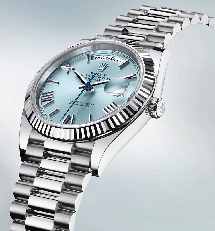 Alternative view of Rolex Oyster Perpetual Day-Date 40 in Platinum with Ice-Blue Dial Men’s Watch 228236-0012